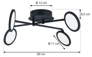 Stropní svítidlo LED Lindby Manel, černé, železné, délka 60 cm