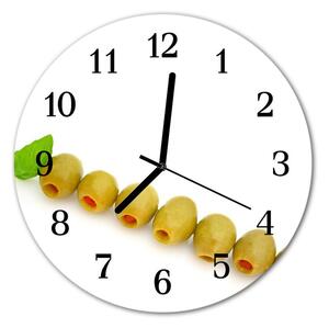Skleněné hodiny kulaté olivy fi 30 cm
