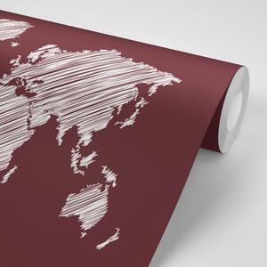 Samolepící tapeta šrafovaná mapa světa na bordó pozadí