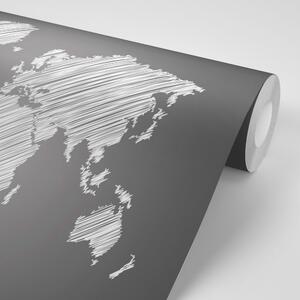 Tapeta šrafovaná mapa světa v černobílém provedení