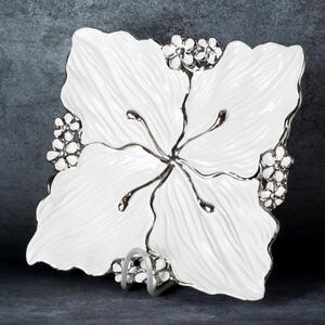 Dekorativní talíř SIENA 01 bílý / stříbrný