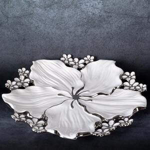Dekorativní talíř SIENA 04 bílý / stříbrný