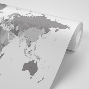 Tapeta detailní mapa světa v černobílém provedení