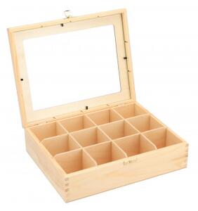 ČistéDřevo Dřevěná krabička s plexisklem - 12 přihrádek