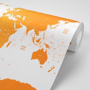 Samolepící tapeta mapa světa s jednotlivými státy v oranžové barvě