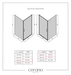 CERANO - Sprchový kout Porte L/P - chrom, transparentní sklo - 80x90 cm - křídlový