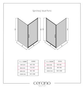 CERANO - Sprchový kout Porte L/P - chrom, transparentní sklo - 80x80 cm - křídlový