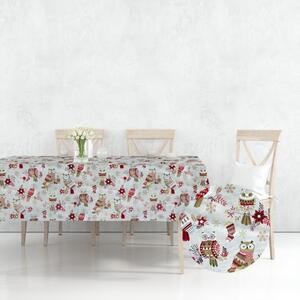 Ervi bavlněný ubrus na stůl obdélníkový/čtvercový - Vánoční vzor- sovičky