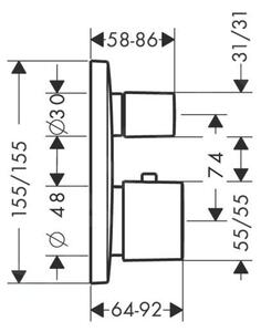 Hansgrohe PuraVida, termostatická baterie pod omítku s uzavíracím a přepínacím ventilem, bílá/chromová, 15771400