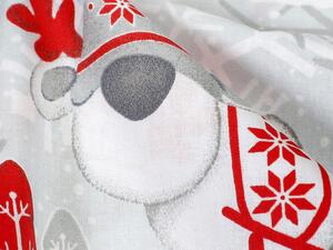 Vánoční bavlněná látka/plátno Sandra SA-133 Červení skřítci na světle šedém - šířka 160 cm