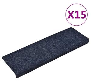 Schodové rohože samolepicí 15 ks 65 x 21 x 4 cm modré s obdélníkovým okrajem 134566