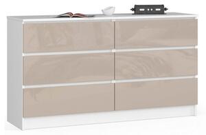 Komoda K140 6SZ bílá/cappuccino lesk