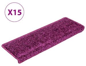 Schodové rohože 15 ks 65 x 21 x 4 cm fialové s obdélníkovým okrajem 134580