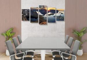 5-dílný obraz okouzlující horská panorama se západem slunce - 100x50 cm