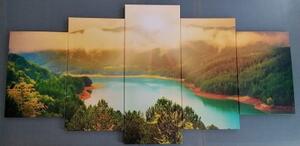 5-dílný obraz řeka uprostřed zeleného lesa - 100x50 cm