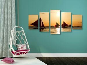 5-dílný obraz nádherný západ slunce na moři - 100x50 cm