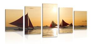 5-dílný obraz nádherný západ slunce na moři - 100x50 cm