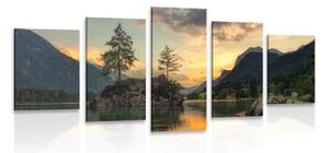 5-dílný obraz horská krajina u jezera - 100x50 cm