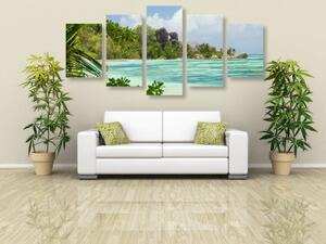 5-dílný obraz nádherná pláž na ostrově La Digue - 100x50 cm