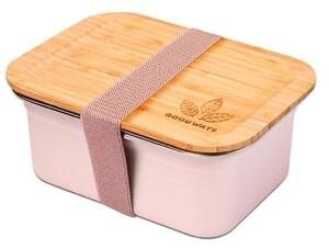 Růžový nerezový svačinový box s bambusovým víčkem - 1500ml/ 20*15*8,5cm