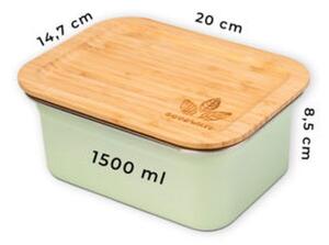 Zelený nerezový svačinový box s bambusovým víčkem - 1500ml/ 20*15*8,5cm