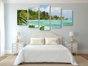 5-dílný obraz nádherná pláž na ostrově La Digue - 100x50 cm