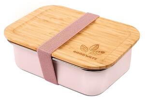 Růžový nerezový svačinový box s bambusovým víčkem - 1200ml/ 20*15*6,5cm