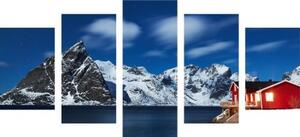 5-dílný obraz noční krajina v Norsku - 100x50 cm