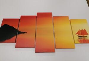 5-dílný obraz oranžová plachetnice - 100x50 cm