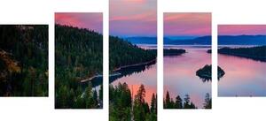 5-dílný obraz jezero při západu slunce - 100x50 cm