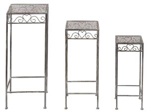 3ks šedý antik kovový dekorační stolek - 20*20*50/ 25*25*60/ 30*30*72 cm