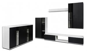 Obývací stěna Premia s lamelovými dvířky černá/bílá - FALCO