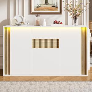 Komoda Flieks se 3 dvířky, 1 zásuvkou a nastavitelným LED osvětlením, vhodná do obývacího pokoje, chodby nebo ložnice, rozměry 140x40x82 cm, bílá barva