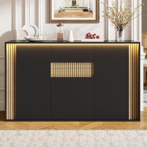 Komoda Flieks se 3 dvířky, 1 zásuvkou a nastavitelným LED osvětlením, vhodná do obývacího pokoje, chodby nebo ložnice, rozměry: 140x40x82 cm, barva: černá