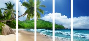 5-dílný obraz nádherná pláž na ostrově Seychely - 100x50 cm