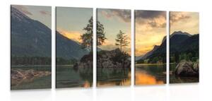 5-dílný obraz horská krajina u jezera - 100x50 cm