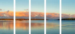 5-dílný obraz jezero a západ slunce - 100x50 cm