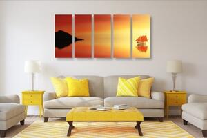 5-dílný obraz oranžová plachetnice - 100x50 cm