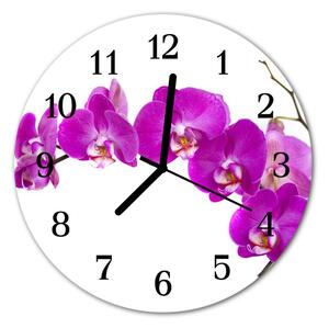 Skleněné hodiny kulaté orchidej fi 30 cm