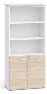 Kombinovaná kancelářská skříň PRIMO, dveře na 2 patra, 1781 x 800 x 420 mm, bílá/dub přírodní