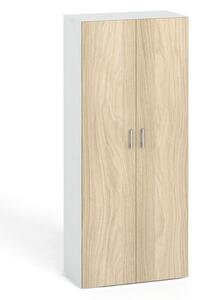 Kancelářská skříň s dveřmi KOMBI, 4 police, 1865x800x400 mm, bílá / dub přírodní