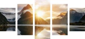 5-dílný obraz krásný východ slunce na Novém Zélandu - 100x50 cm