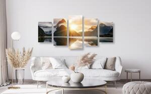 5-dílný obraz krásný východ slunce na Novém Zélandu - 100x50 cm
