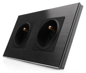 Kompletní dvojzásuvka 230V v hliníkovém rámečku R-2Socket-FR-ALU-BB