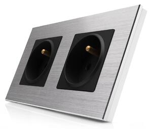 Kompletní dvojzásuvka 230V v hliníkovém rámečku R-2Socket-FR-ALU-SB