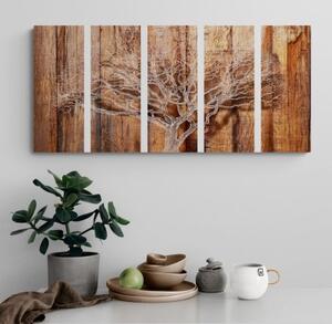 5-dílný obraz strom na dřevěném podkladu - 100x50 cm