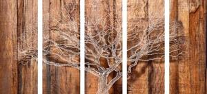5-dílný obraz strom na dřevěném podkladu - 100x50 cm