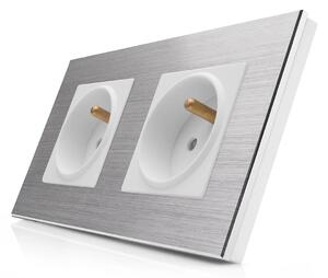 Kompletní dvojzásuvka 230V v hliníkovém rámečku R-2Socket-FR-ALU-SW