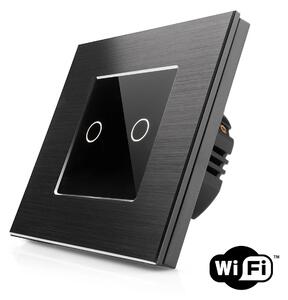 Dotykový dvojitý vypínač z broušeného hliníku s wifi R-T602-wifi-ALU-BB
