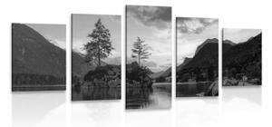 5-dílný obraz černobílá horská krajina u jezera - 100x50 cm